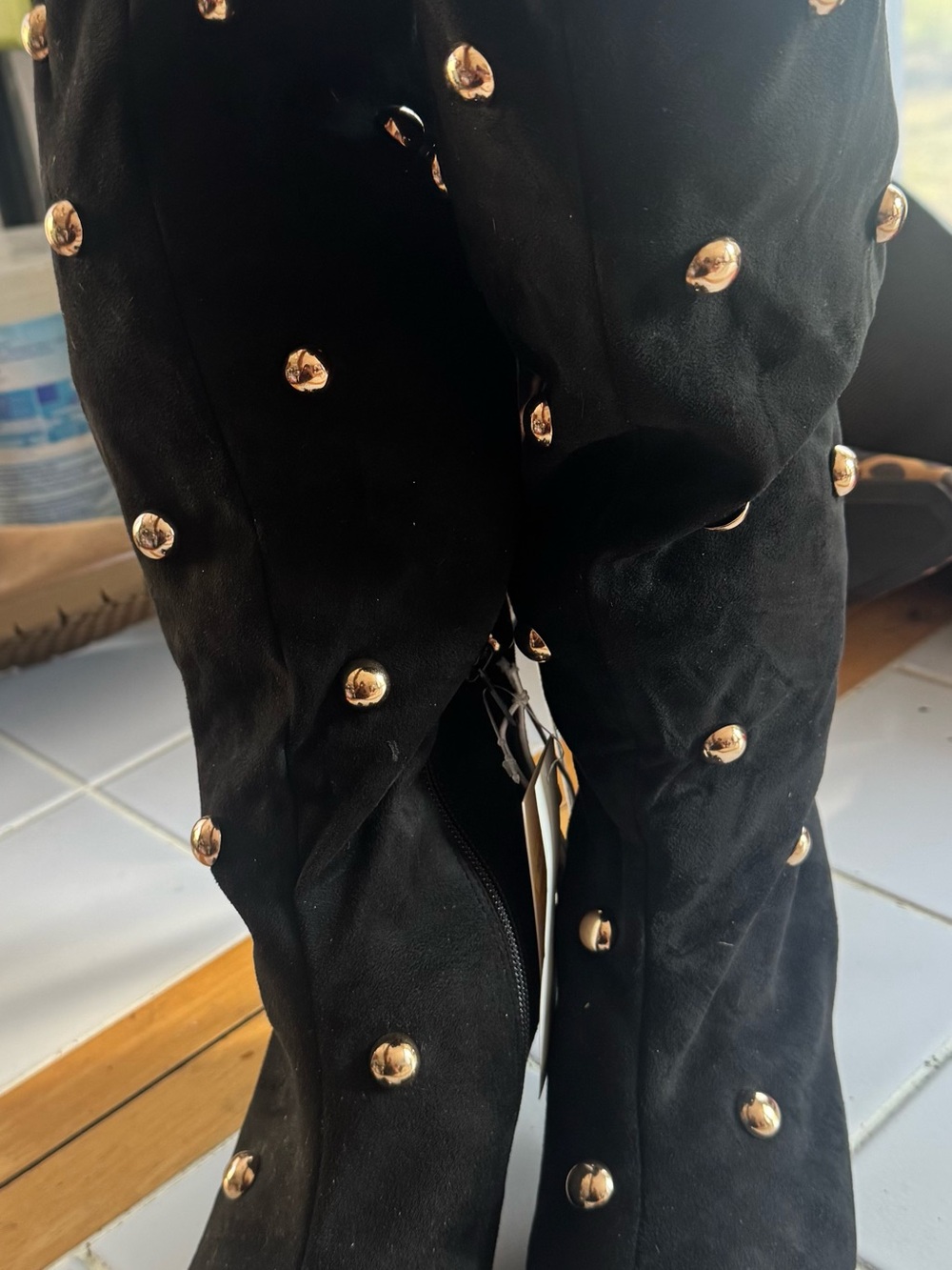 Zara Black Skinny Pants with Gold Stud Embellishments